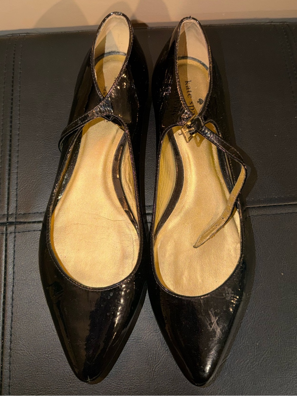 kate spade Black Patent Pointed Mary Jane Flats